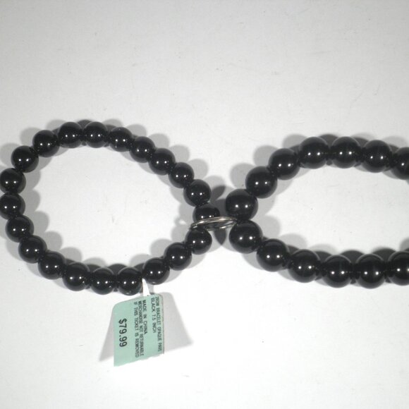 Vintage Black Glass  Double-Strand Beaded Elastic Bracelet - Picture 4 of 4